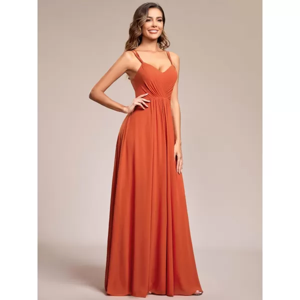 EverPretty Womens Chiffon Ruched V Neck Sleeveless Appliques Spaghetti Strap Backless ALine Bridesmaid Dresses 01692Burnt Orange