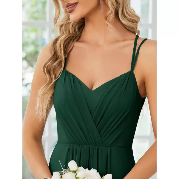 EverPretty Womens Chiffon Ruched V Neck Sleeveless Appliques Spaghetti Strap Backless ALine Bridesmaid Dresses 01692Deep Green