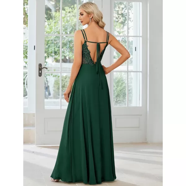 EverPretty Womens Chiffon Ruched V Neck Sleeveless Appliques Spaghetti Strap Backless ALine Bridesmaid Dresses 01692Deep Green