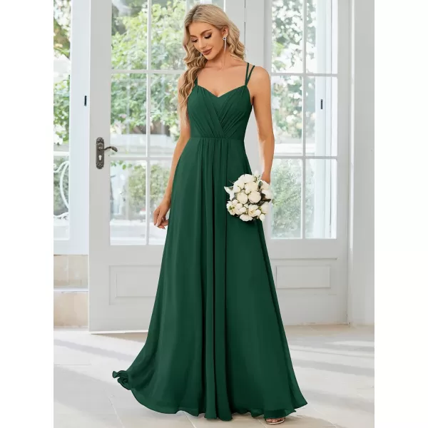 EverPretty Womens Chiffon Ruched V Neck Sleeveless Appliques Spaghetti Strap Backless ALine Bridesmaid Dresses 01692Deep Green