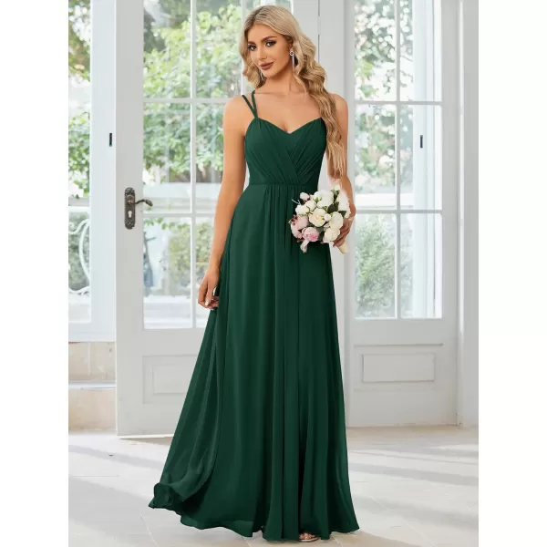 EverPretty Womens Chiffon Ruched V Neck Sleeveless Appliques Spaghetti Strap Backless ALine Bridesmaid Dresses 01692Deep Green