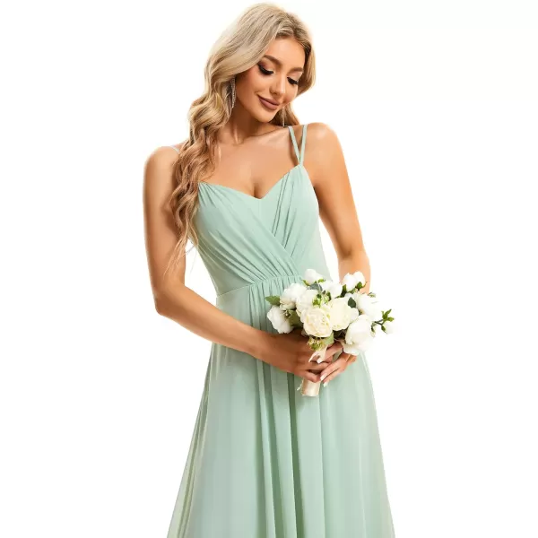 EverPretty Womens Chiffon Ruched V Neck Sleeveless Appliques Spaghetti Strap Backless ALine Bridesmaid Dresses 01692Mint Green