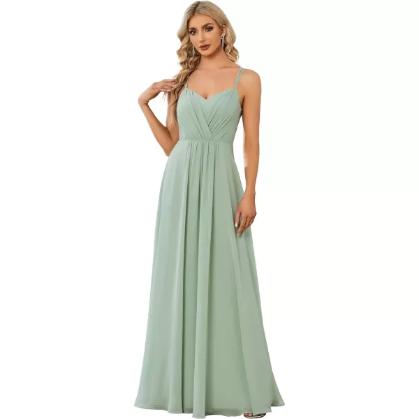 EverPretty Womens Chiffon Ruched V Neck Sleeveless Appliques Spaghetti Strap Backless ALine Bridesmaid Dresses 01692Mint Green