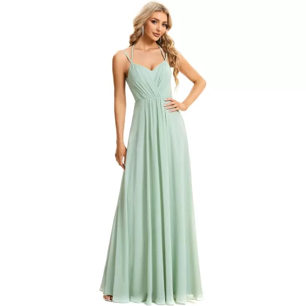 EverPretty Womens Chiffon Ruched V Neck Sleeveless Appliques Spaghetti Strap Backless ALine Bridesmaid Dresses 01692Mint Green