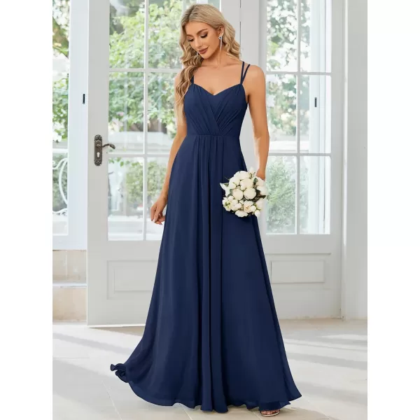 EverPretty Womens Chiffon Ruched V Neck Sleeveless Appliques Spaghetti Strap Backless ALine Bridesmaid Dresses 01692Navy Blue