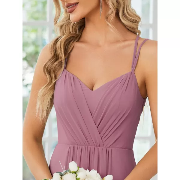 EverPretty Womens Chiffon Ruched V Neck Sleeveless Appliques Spaghetti Strap Backless ALine Bridesmaid Dresses 01692Orchid