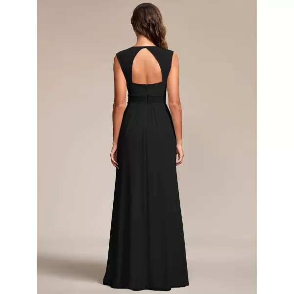 EverPretty Womens Chiffon V Neck Cap Sleeve Backless Pearl Waistline Bridesmaid Dress 08698USABlack