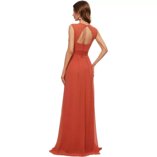 EverPretty Womens Chiffon V Neck Cap Sleeve Backless Pearl Waistline Bridesmaid Dress 08698USABurnt Orange