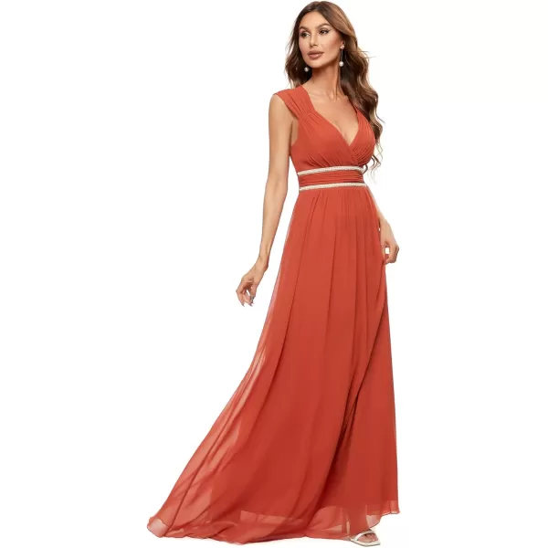 EverPretty Womens Chiffon V Neck Cap Sleeve Backless Pearl Waistline Bridesmaid Dress 08698USABurnt Orange