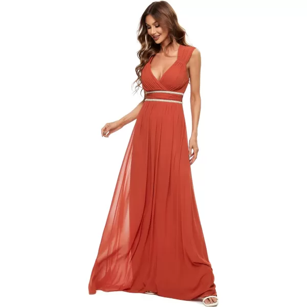 EverPretty Womens Chiffon V Neck Cap Sleeve Backless Pearl Waistline Bridesmaid Dress 08698USABurnt Orange