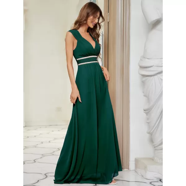 EverPretty Womens Chiffon V Neck Cap Sleeve Backless Pearl Waistline Bridesmaid Dress 08698USADeep Green