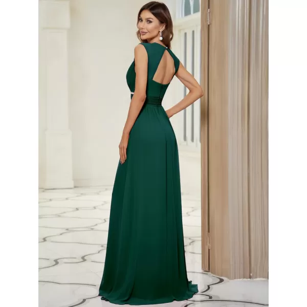 EverPretty Womens Chiffon V Neck Cap Sleeve Backless Pearl Waistline Bridesmaid Dress 08698USADeep Green