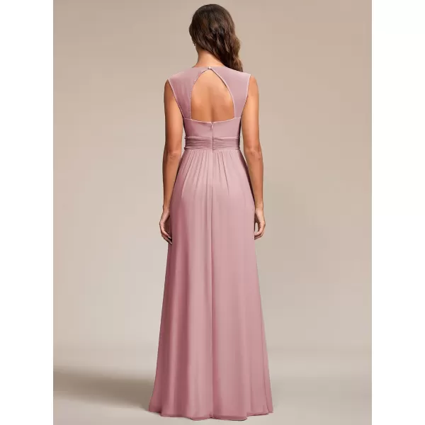 EverPretty Womens Chiffon V Neck Cap Sleeve Backless Pearl Waistline Bridesmaid Dress 08698USADusty Rose