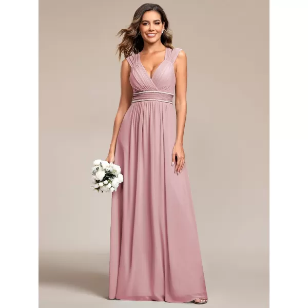 EverPretty Womens Chiffon V Neck Cap Sleeve Backless Pearl Waistline Bridesmaid Dress 08698USADusty Rose