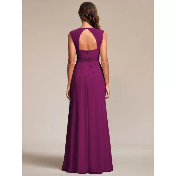 EverPretty Womens Chiffon V Neck Cap Sleeve Backless Pearl Waistline Bridesmaid Dress 08698USAFuchsia