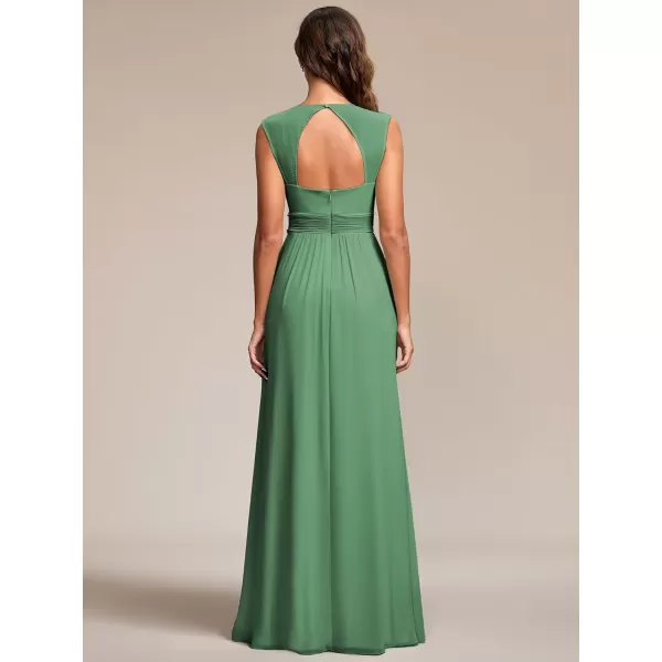 EverPretty Womens Chiffon V Neck Cap Sleeve Backless Pearl Waistline Bridesmaid Dress 08698USAGreen Bean