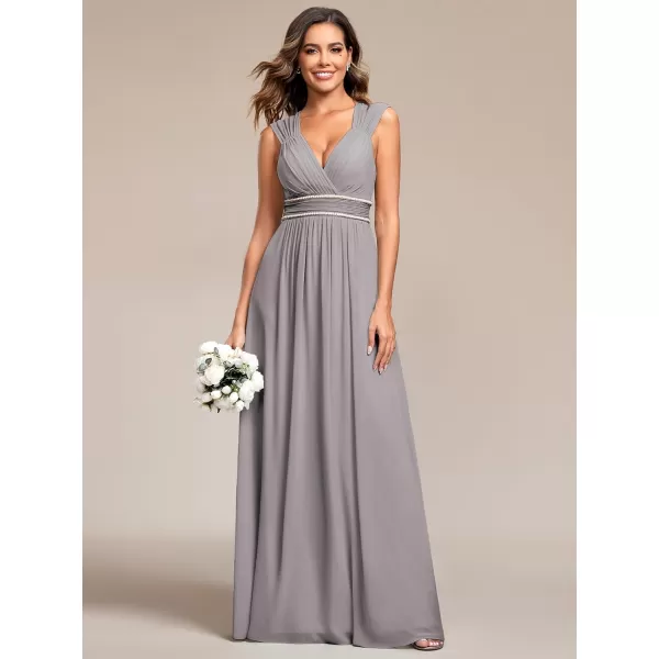 EverPretty Womens Chiffon V Neck Cap Sleeve Backless Pearl Waistline Bridesmaid Dress 08698USAGrey