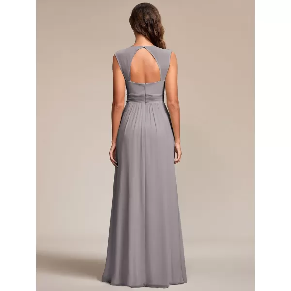 EverPretty Womens Chiffon V Neck Cap Sleeve Backless Pearl Waistline Bridesmaid Dress 08698USAGrey