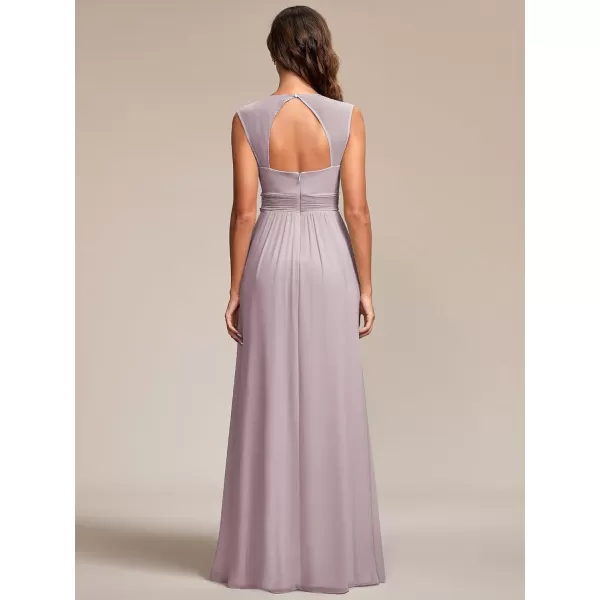 EverPretty Womens Chiffon V Neck Cap Sleeve Backless Pearl Waistline Bridesmaid Dress 08698USALilac