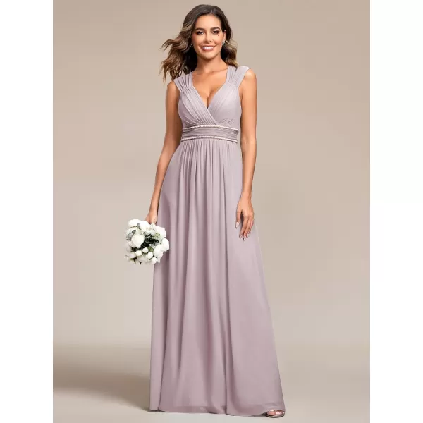 EverPretty Womens Chiffon V Neck Cap Sleeve Backless Pearl Waistline Bridesmaid Dress 08698USALilac