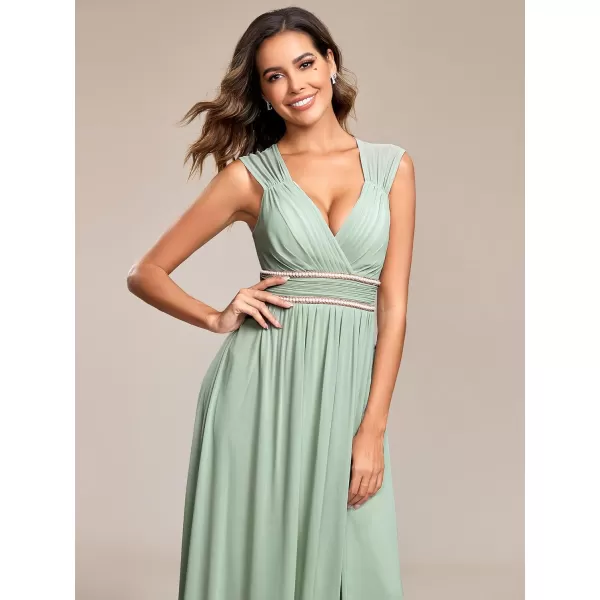 EverPretty Womens Chiffon V Neck Cap Sleeve Backless Pearl Waistline Bridesmaid Dress 08698USAMint Green