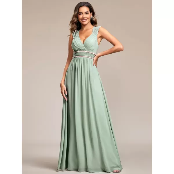 EverPretty Womens Chiffon V Neck Cap Sleeve Backless Pearl Waistline Bridesmaid Dress 08698USAMint Green