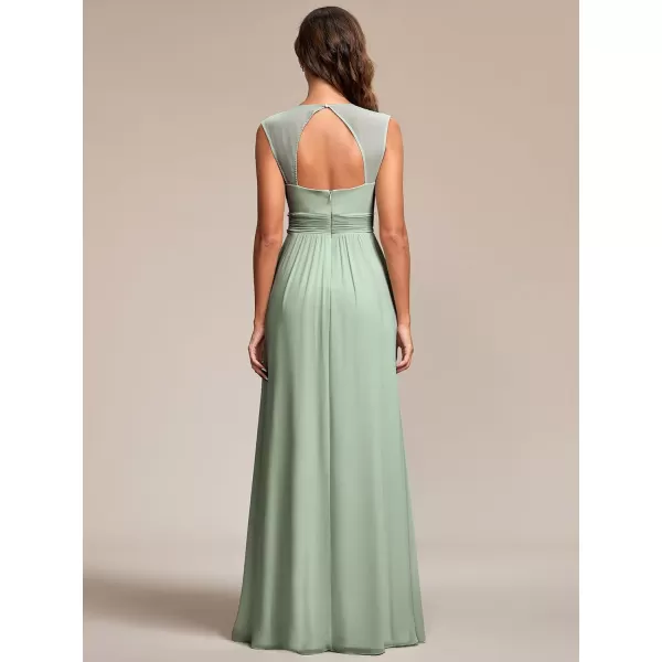 EverPretty Womens Chiffon V Neck Cap Sleeve Backless Pearl Waistline Bridesmaid Dress 08698USAMint Green