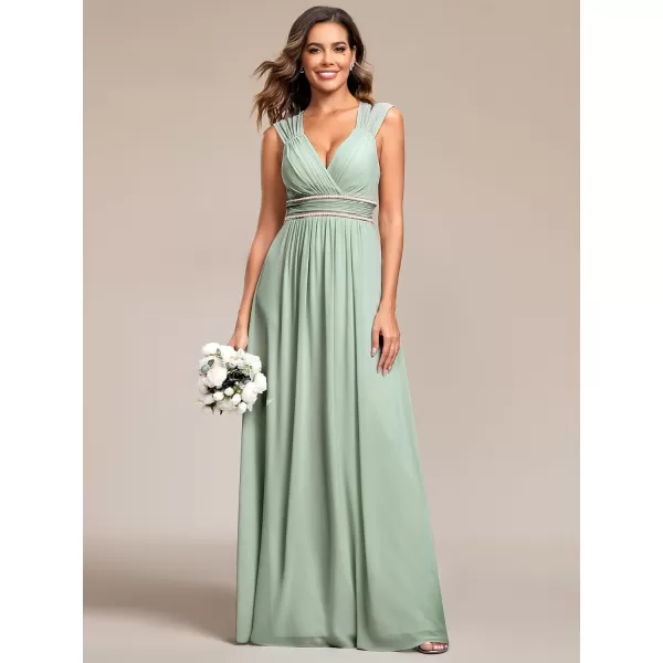 EverPretty Womens Chiffon V Neck Cap Sleeve Backless Pearl Waistline Bridesmaid Dress 08698USAMint Green