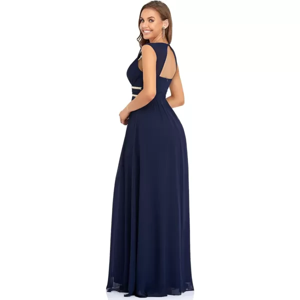 EverPretty Womens Chiffon V Neck Cap Sleeve Backless Pearl Waistline Bridesmaid Dress 08698USANavy