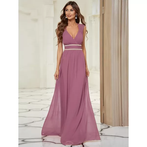 EverPretty Womens Chiffon V Neck Cap Sleeve Backless Pearl Waistline Bridesmaid Dress 08698USAOrchid