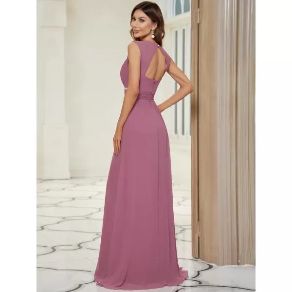 EverPretty Womens Chiffon V Neck Cap Sleeve Backless Pearl Waistline Bridesmaid Dress 08698USAOrchid