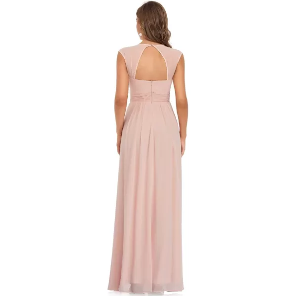 EverPretty Womens Chiffon V Neck Cap Sleeve Backless Pearl Waistline Bridesmaid Dress 08698USAPink