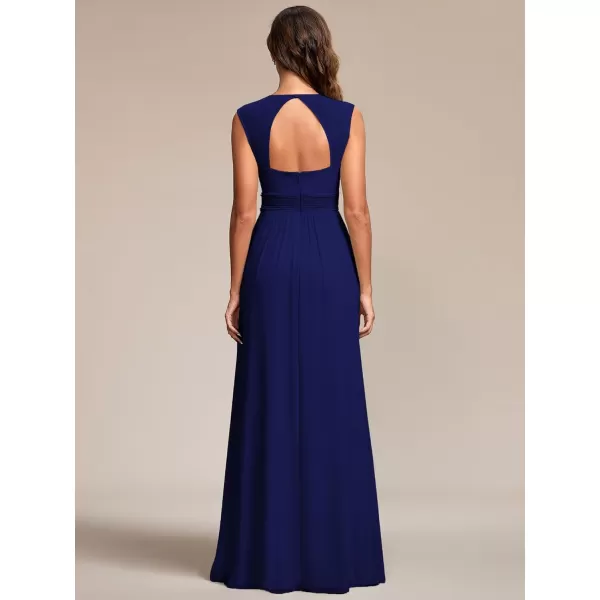 EverPretty Womens Chiffon V Neck Cap Sleeve Backless Pearl Waistline Bridesmaid Dress 08698USARoyal Blue