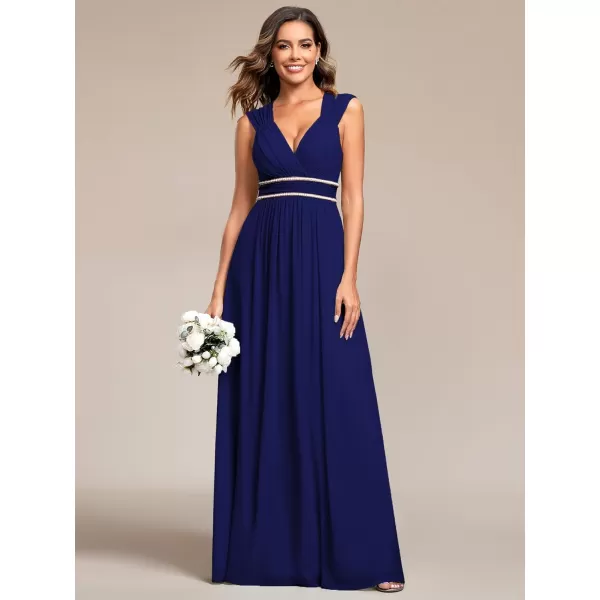 EverPretty Womens Chiffon V Neck Cap Sleeve Backless Pearl Waistline Bridesmaid Dress 08698USARoyal Blue