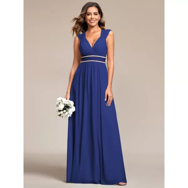 EverPretty Womens Chiffon V Neck Cap Sleeve Backless Pearl Waistline Bridesmaid Dress 08698USASapphire Blue