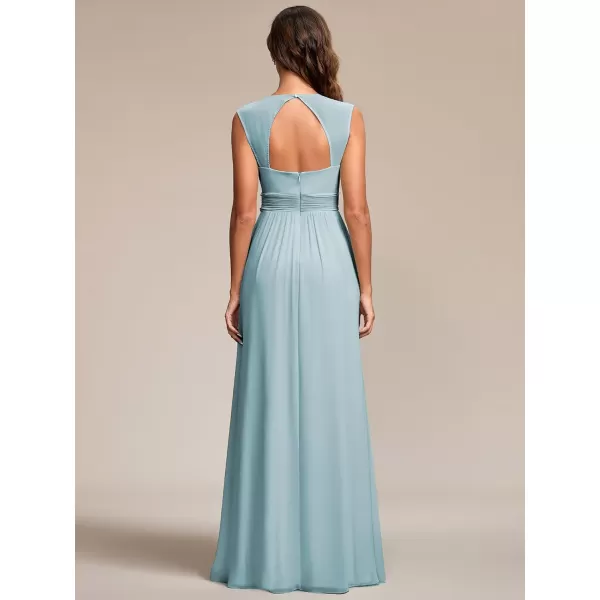 EverPretty Womens Chiffon V Neck Cap Sleeve Backless Pearl Waistline Bridesmaid Dress 08698USASky Blue