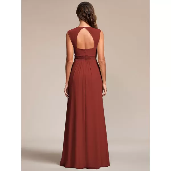 EverPretty Womens Chiffon V Neck Cap Sleeve Backless Pearl Waistline Bridesmaid Dress 08698USAVermilion