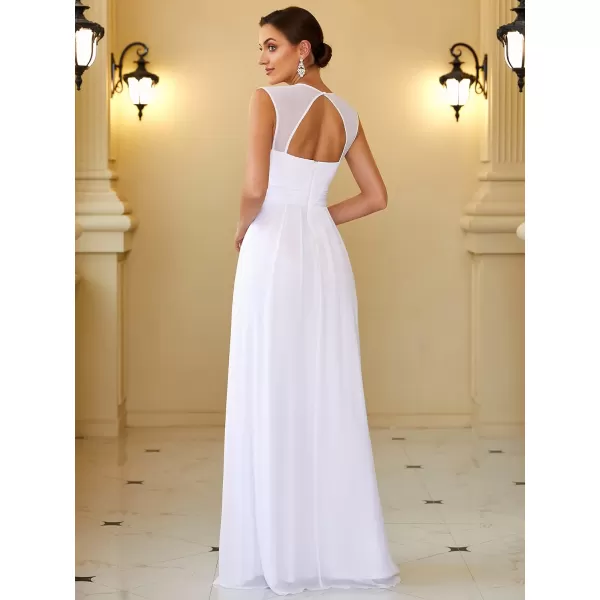 EverPretty Womens Chiffon V Neck Cap Sleeve Backless Pearl Waistline Bridesmaid Dress 08698USAWhite