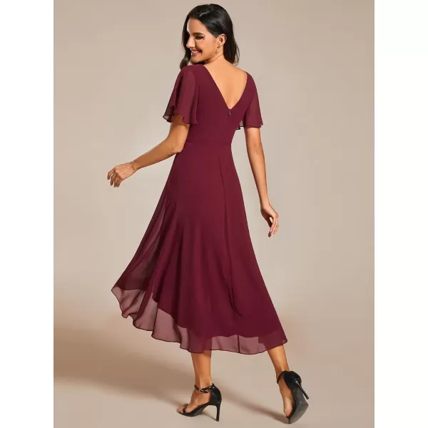 EverPretty Womens Chiffon VNeck Short Wedding Guest Dress with Ruffled Sleeves 01923Burgundy