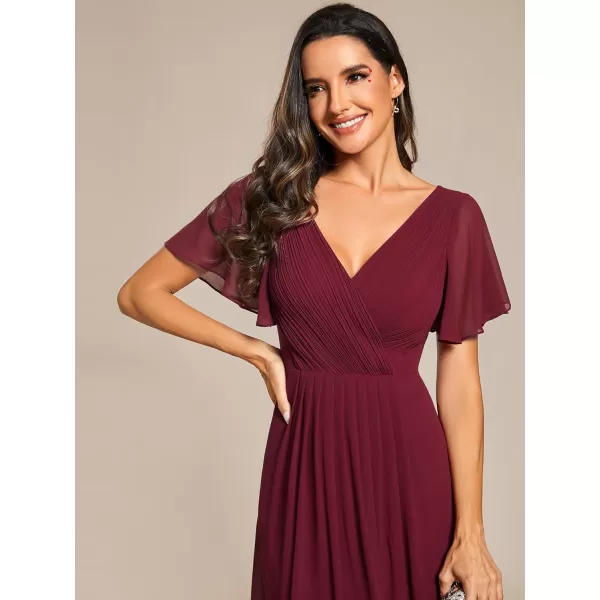 EverPretty Womens Chiffon VNeck Short Wedding Guest Dress with Ruffled Sleeves 01923Burgundy