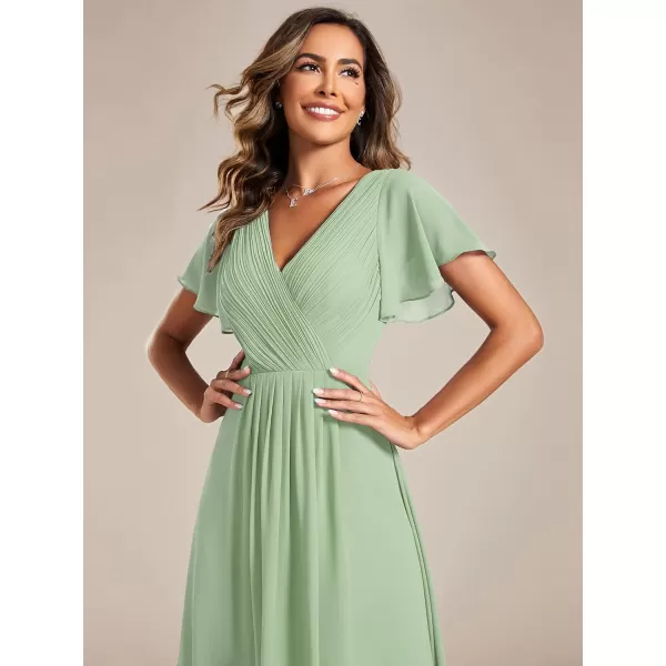 EverPretty Womens Chiffon VNeck Short Wedding Guest Dress with Ruffled Sleeves 01923Mint Green