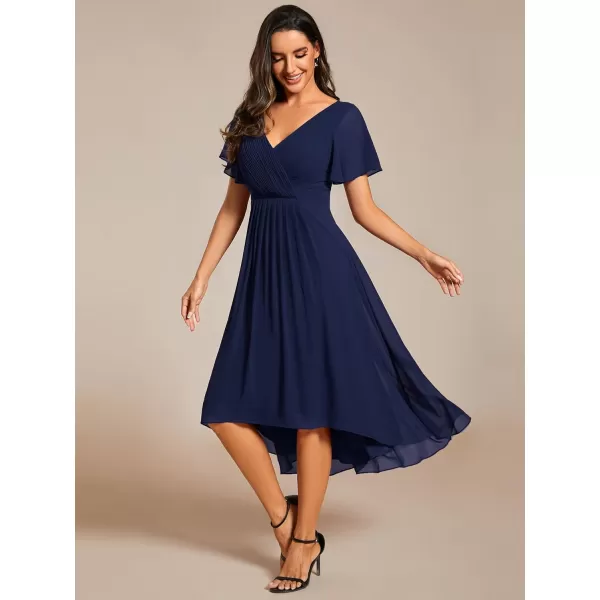 EverPretty Womens Chiffon VNeck Short Wedding Guest Dress with Ruffled Sleeves 01923Navy Blue