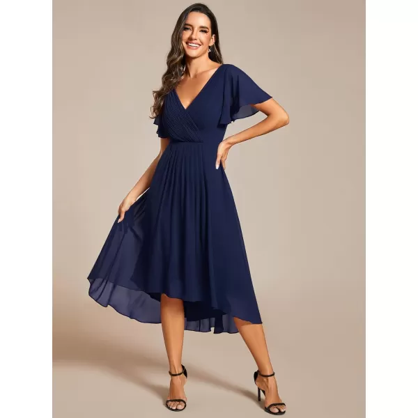 EverPretty Womens Chiffon VNeck Short Wedding Guest Dress with Ruffled Sleeves 01923Navy Blue