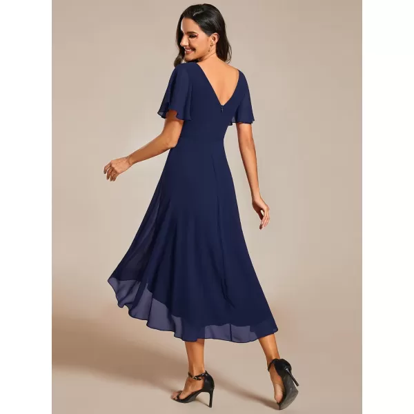 EverPretty Womens Chiffon VNeck Short Wedding Guest Dress with Ruffled Sleeves 01923Navy Blue