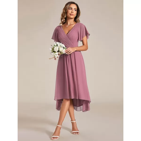 EverPretty Womens Chiffon VNeck Short Wedding Guest Dress with Ruffled Sleeves 01923Orchid