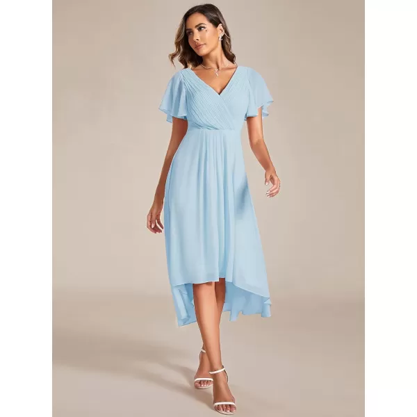 EverPretty Womens Chiffon VNeck Short Wedding Guest Dress with Ruffled Sleeves 01923Sky Blue