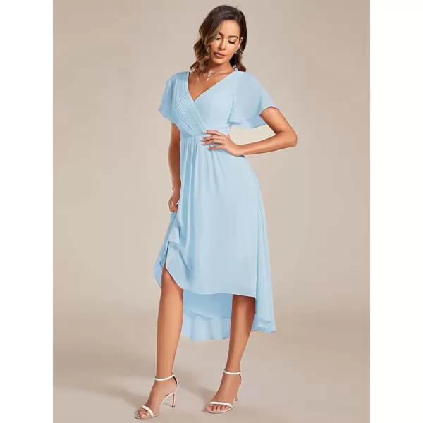 EverPretty Womens Chiffon VNeck Short Wedding Guest Dress with Ruffled Sleeves 01923Sky Blue