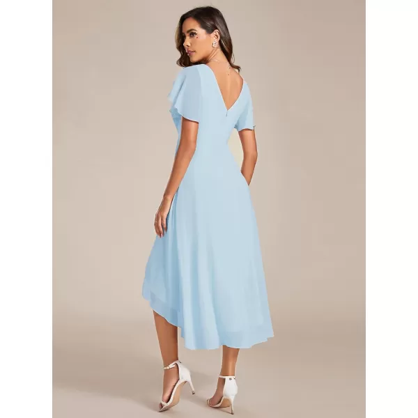 EverPretty Womens Chiffon VNeck Short Wedding Guest Dress with Ruffled Sleeves 01923Sky Blue