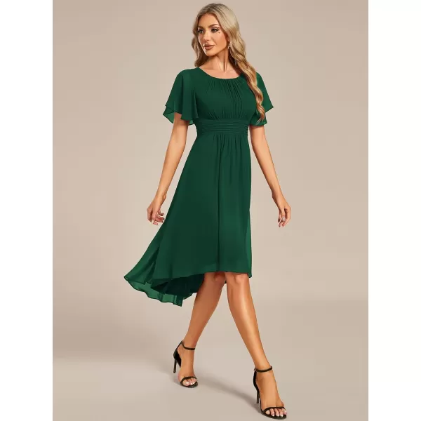 EverPretty Womens Crew Neck Pleated Waist Short Sleeve Wedding Guest Dress Chiffon Bridesmaid Dresses 02053Dark Green