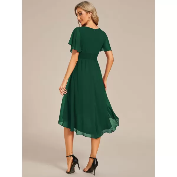 EverPretty Womens Crew Neck Pleated Waist Short Sleeve Wedding Guest Dress Chiffon Bridesmaid Dresses 02053Dark Green